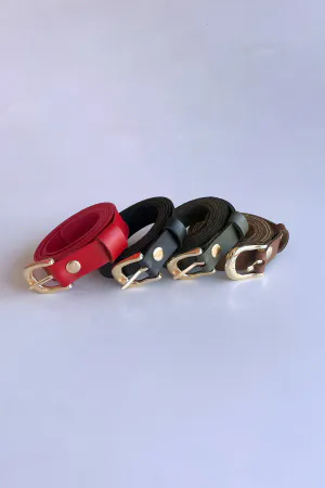 Multi-Color Faux Leather Waist Belt Set Red Black Olive Brown Buckles Stacked