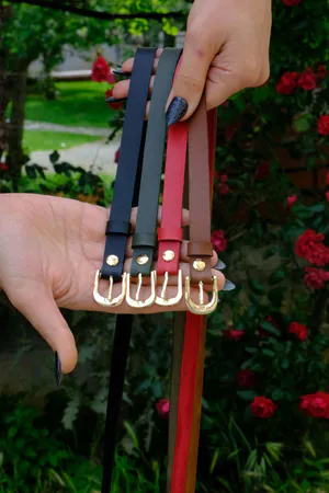 Multi-Color Faux Leather Waist Belt Set Red Black Olive Brown Buckles Stacked