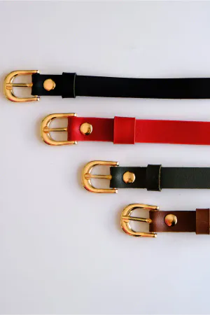 Multi-Color Faux Leather Waist Belt Set Red Black Olive Brown Buckles Stacked