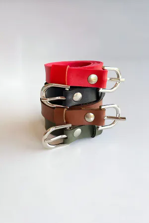 Narrow Faux Leather Belt Set Black Brown Red Olive Pin Buckles
