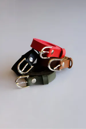 Narrow Faux Leather Belt Set Black Brown Red Olive Pin Buckles