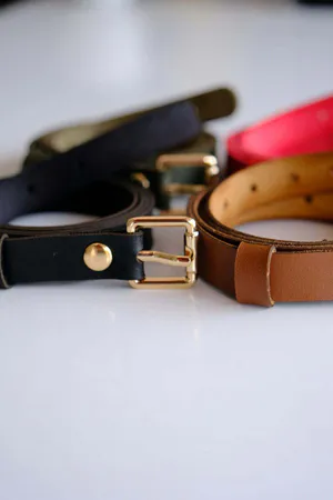 Vegan Leather Slim Belt Set Black Brown Red Olive Buckles