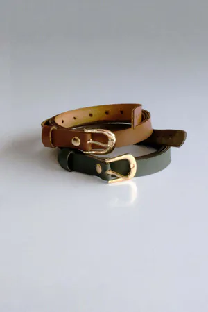 Slim Faux Leather Waist Belt Set Brown Olive Green Buckle