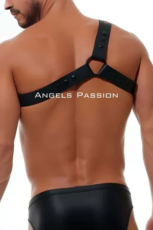 Black Perforated Vegan Leather Chest Harness and Cuff Set