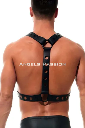 Yuvarlak Detaylı X Harness - Şık Erkek Göğüs Harness, Deri Harness - APFTM221