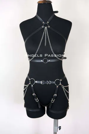 Deri Body Harness, Kadın Deri Fantezi Giyim - APFT1084