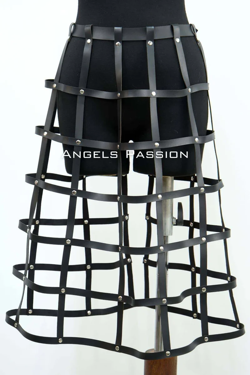Vegan Leather Cage Skirt Harness Front View