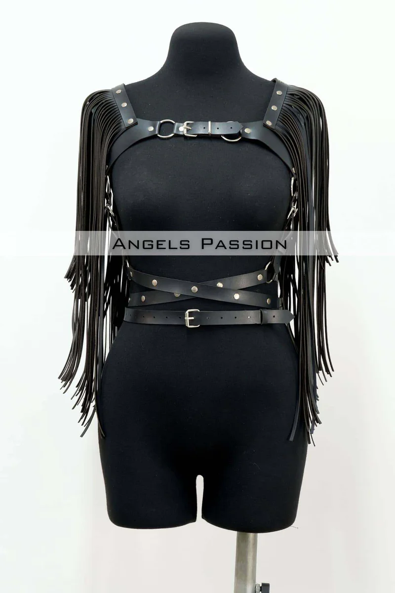 Püskül Detaylı Deri Göğüs Harness, Deri Harness Püsküllü Ceket - APFT999