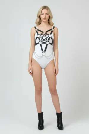 Zincir Detaylı Şık Deri Göğüs Harness, Büstiyer Harness, Deri Göğüs Harness- APFT1399