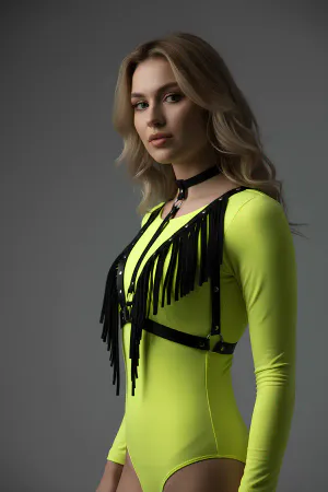Püskül ve Deri Büstiyer Harness, Püsküllü Clubwear, Deri Büstiyer - APFT767