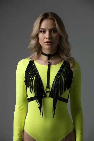 Püskül ve Deri Büstiyer Harness, Püsküllü Clubwear, Deri Büstiyer - APFT767