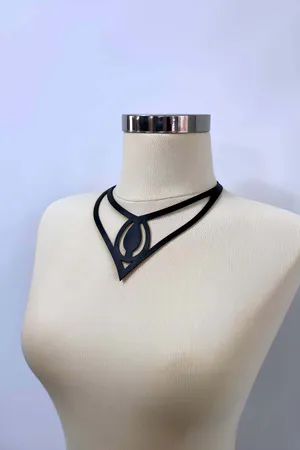 Damla Detaylı Şık Deri Choker, Deri Choker Kolye - APFT1410