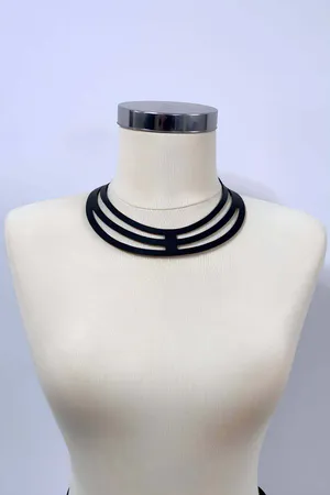 Halka Detraylı Şık Deri Choker, Deri Kolye - APFT1413