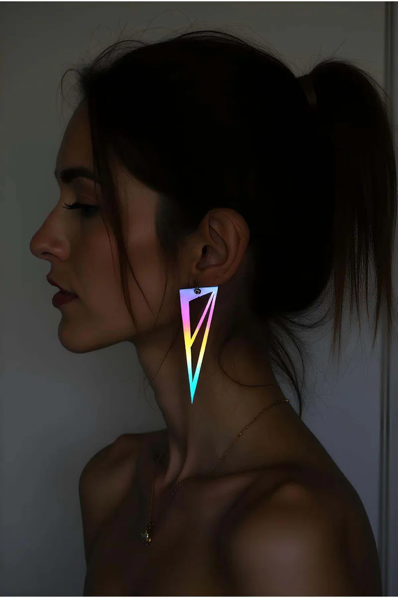 Reflective Geometric Triangle Drop Earrings Iridescent Light Shift
