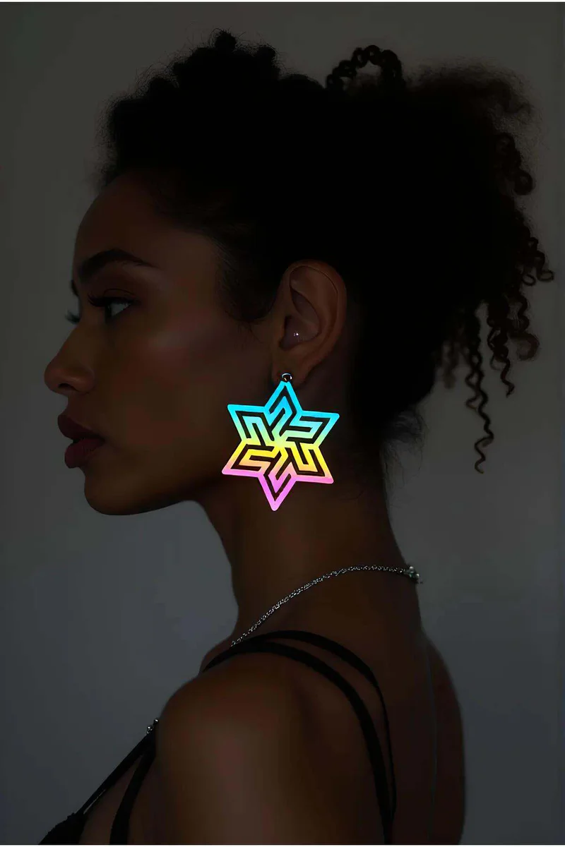 Reflective Abstract Star Drop Earrings Rainbow Gradient