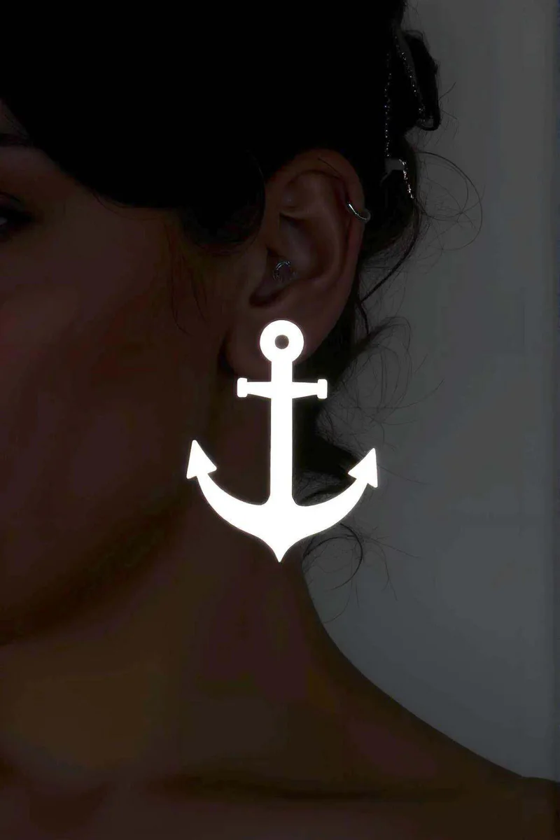 Reflective Anchor Earrings Side Profile View