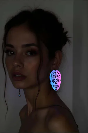 Rainbow Reflektörlü Kurukafa Gotik Küpe, Tarz Lazer Kesim Küpe - APBJ029