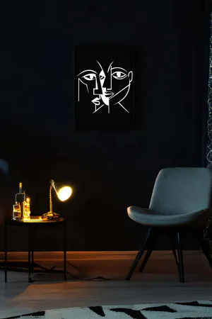 Deri Üzeri Reflektörlü Kübizm Soyut Yüzler, Karanlıkta Yansıyan Reflektörlü Tablo