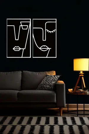 Reflektörlü Deri Üzeri Kübik Soyut Yüz Tabloları, Karanlıkta Yansıyan Şık Tablolar