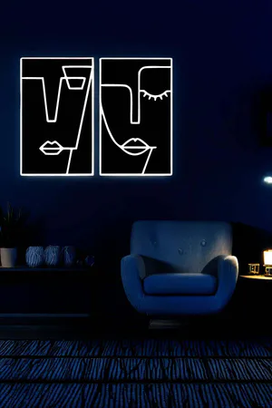 Reflektörlü Deri Üzeri Kübik Soyut Yüz Tabloları, Karanlıkta Yansıyan Şık Tablolar