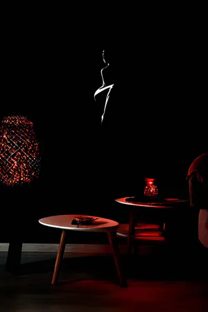 Reflektörlü Kadın Figürü Deri Duvar Tablosu