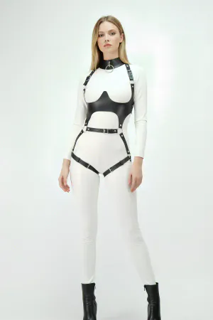 Deri Harness, Göğüs Altı Destekli Harness Takım, Deri Dansçı Kostüm - APFT1402