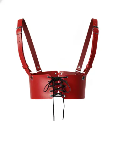 Red Faux Leather Underbust Corset Harness with Black Lacing