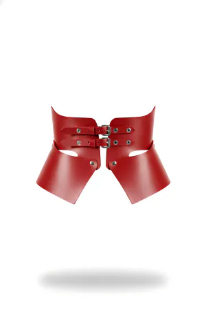 Red Faux Leather Waspie Corset Belt Two Silver Studs