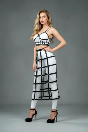 Siyah Etek Suni Deri Etek Kafes Detaylı Etek Midi Boy Deri Etek - APFT1013