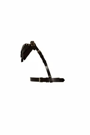 Black Faux Leather Asymmetric Shoulder Harness Layered Detail Adjustable Waist