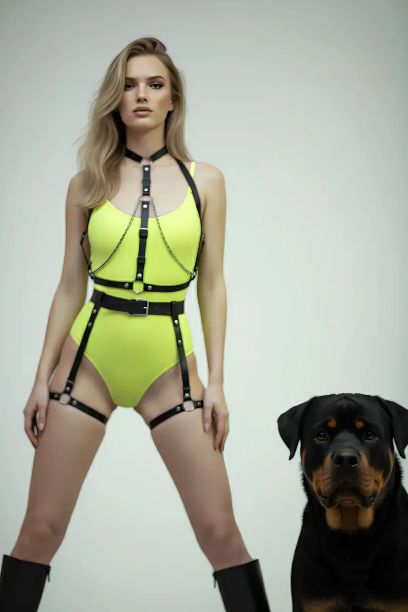 Black leather festival harness set with detachable