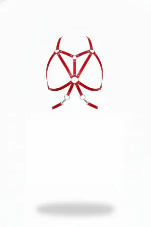 Red Faux Leather Chest Harness Intersecting O-Rings Adjustable Straps