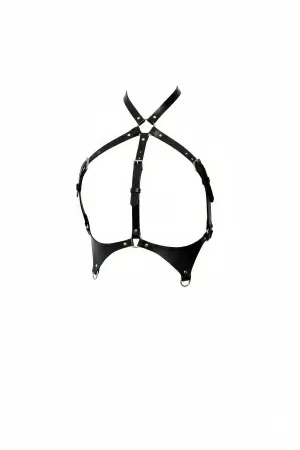 Black Faux Leather Criss-Cross Chest Harness Women Adjustable Buckles