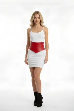 Red Faux Leather Waspie Waist Cincher Belt Adjustable Back Closure