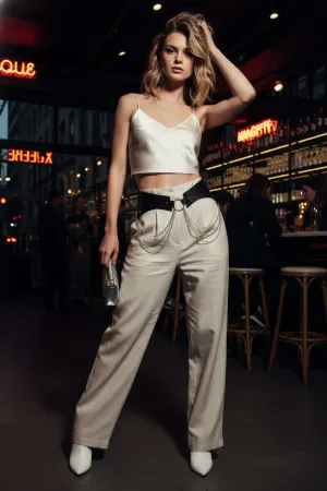 Siyah Kadın Kemer Zincir Detaylı Geniş Bel Aksesuarı - APFT1121