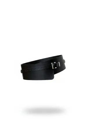 Wide Black Faux Leather Corset Belt with Silver Buckle