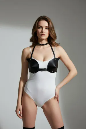 Siyah Kadın Kemer Suni Deri Korse Detaylı Vücut Aksesuarı - APFT1140