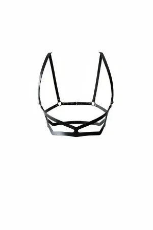 Black Geometric Caged Underbust Harness Bra Vegan Leather Adjustable Straps