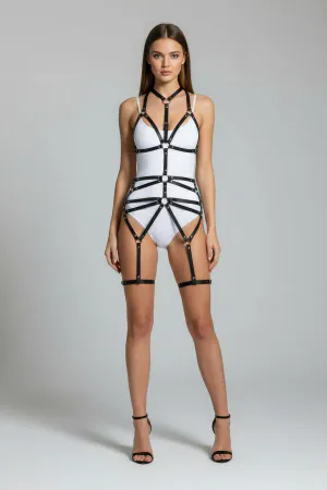 Siyah Harness Takım Metal Halka Detaylı Vücut Aksesuarı - APFT121