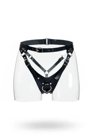 Black Faux Leather Body Harness Adjustable Straps O-Ring Detail