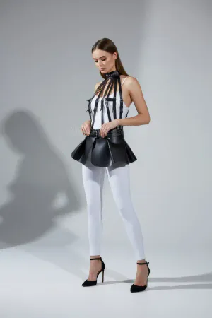 Siyah Etek Suni Deri Etek Peplum Kemer Detaylı Etek - APFT1313