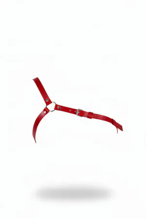 Red Faux Leather Asymmetric O-Ring Body Harness Front View Adjustable Straps