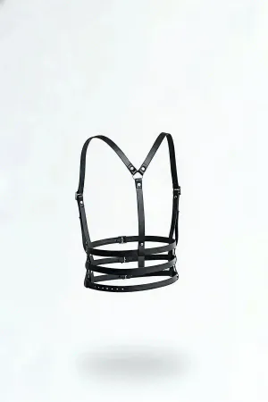 Black Faux Leather Underbust Cage Harness Adjustable Straps