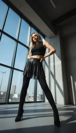 Siyah Etek Suni Deri Etek Püsküllü Mini Etek Boy - APFT1400