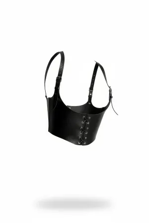 Black Faux Leather Underbust Harness Front Lacing Shoulder Straps