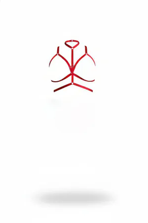 Red vegan leather strappy chest harness with O-ring choker