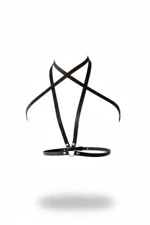 Black Faux Leather Minimalist Chest Harness O-Ring Design Adjustable Straps