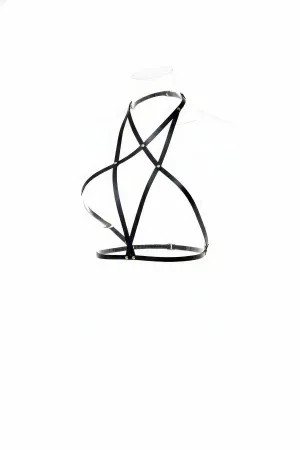 Black Geometric Faux Leather Chest Harness Halter Neck Intersecting Straps