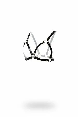 Black Faux Leather Chest Harness Bralette with Silver O-Rings