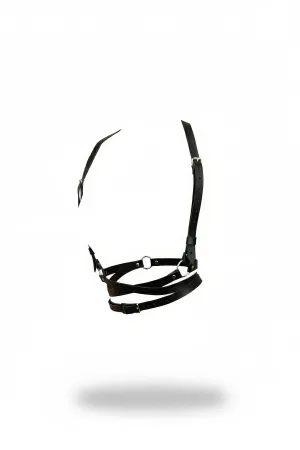 Black Faux Leather Body Harness with O-Rings Adjustable Straps